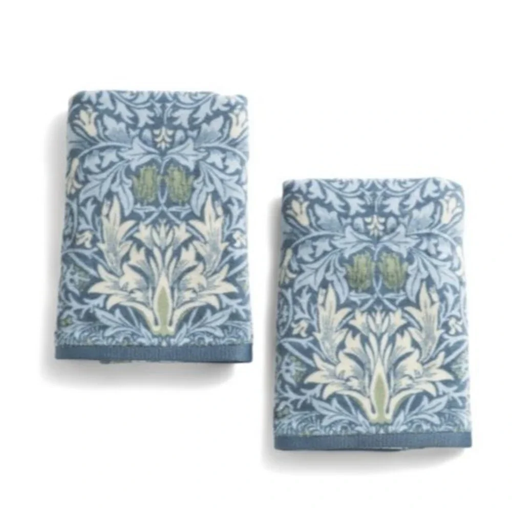 Morris & Co 2 Bath Towels 2 Hand Towels Blue Snakeshead Blue Cotton Velour